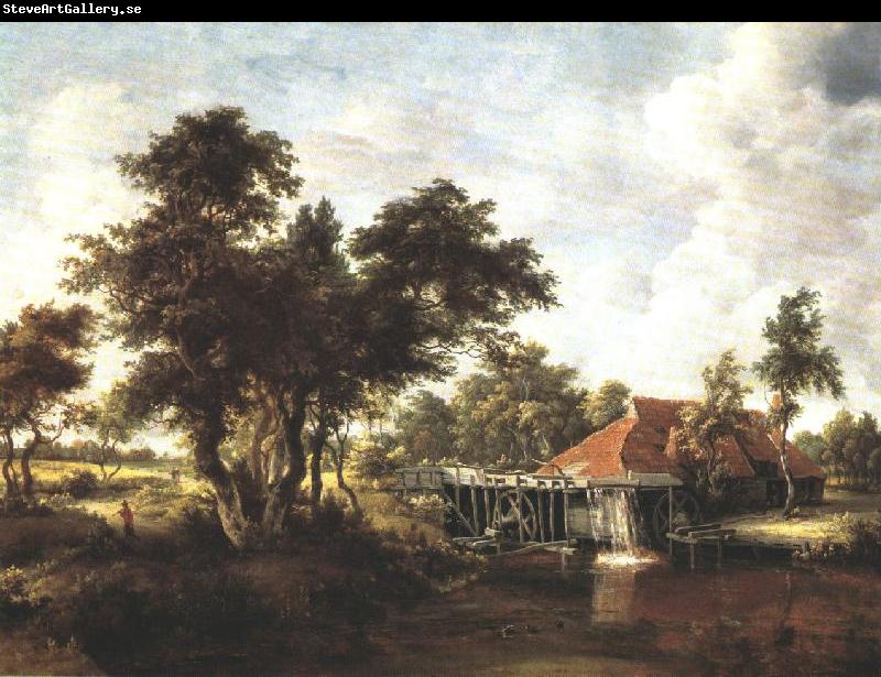 HOBBEMA, Meyndert Wooded Landscape with Water Mill wf